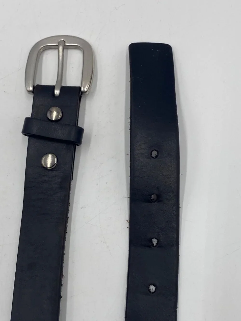 Lands' End Black Leather Dress Belt Mens Size 34/36 Silver Buckle 1 1/8